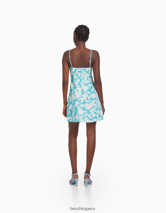 azul claro Bershka mujer vestido corto de mezcla de lino con tiras y nudo 806J6B73