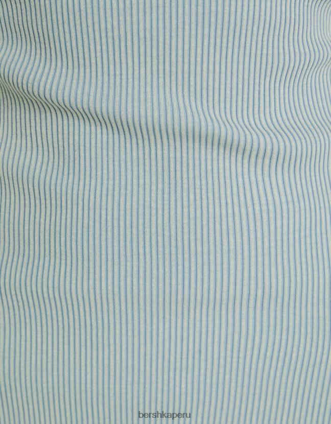 azul claro Bershka mujer vestido largo bandeau de canalé con efecto lavado 806J6B1828
