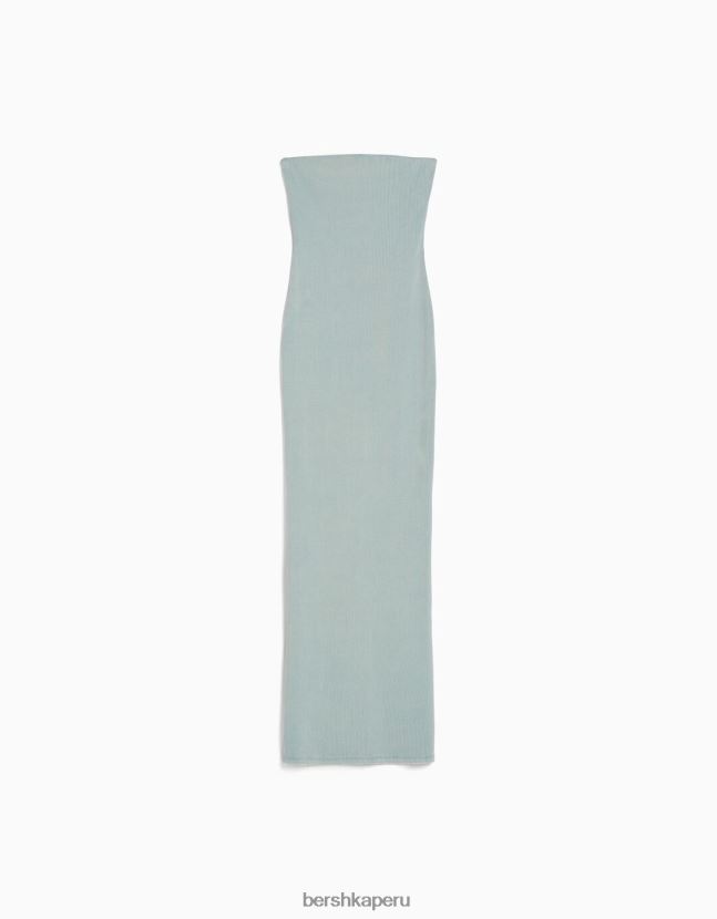 azul claro Bershka mujer vestido largo bandeau de canalé con efecto lavado 806J6B44