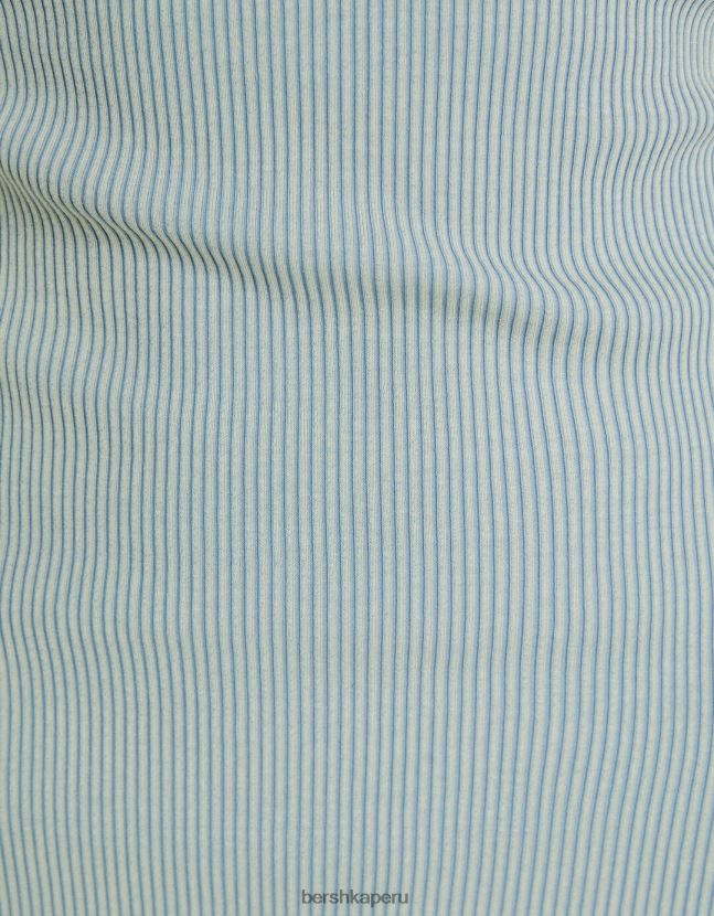 azul claro Bershka mujer vestido largo bandeau de canalé con efecto lavado 806J6B44