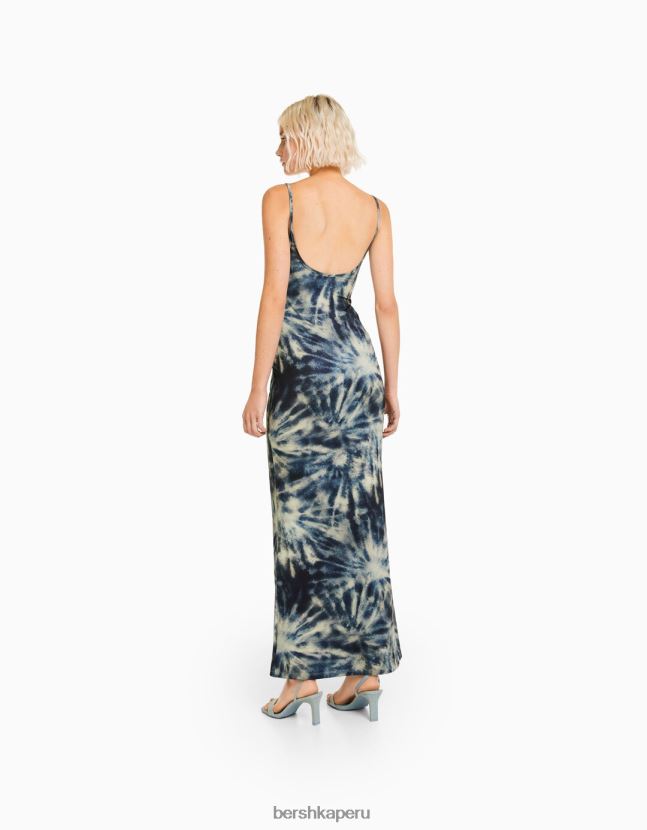 azul oscuro Bershka mujer vestido largo efecto tie dye con tirantes finos 806J6B37
