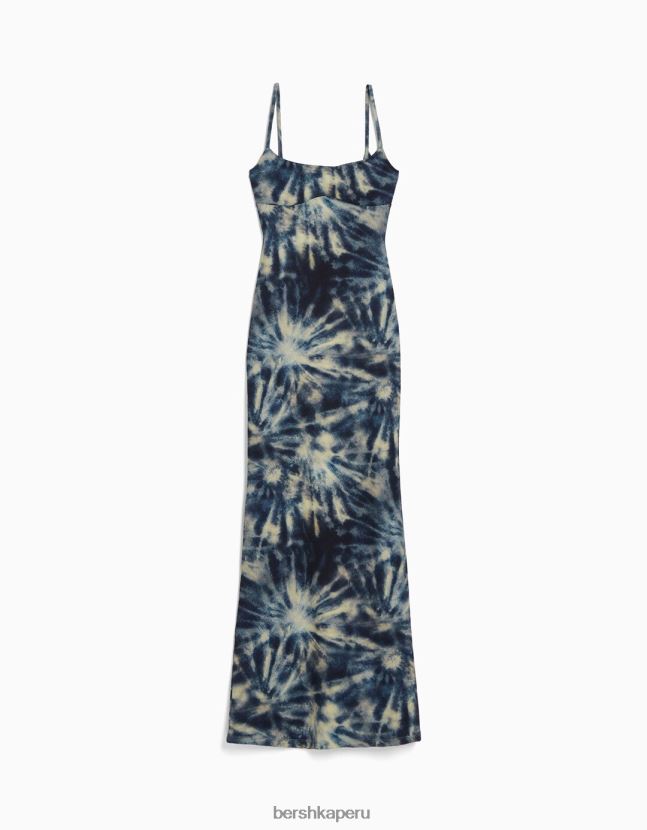 azul oscuro Bershka mujer vestido largo efecto tie dye con tirantes finos 806J6B37