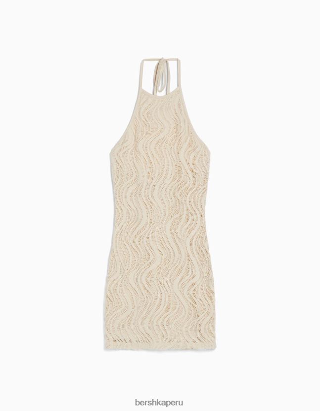 beige Bershka mujer mini vestido de crochet con cuello halter 806J6B1931