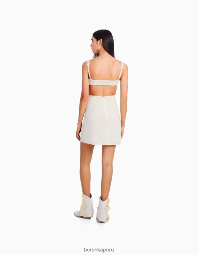 beige Bershka mujer mini vestido de tiras estilo corsé rústico con detalle de lazo 806J6B178