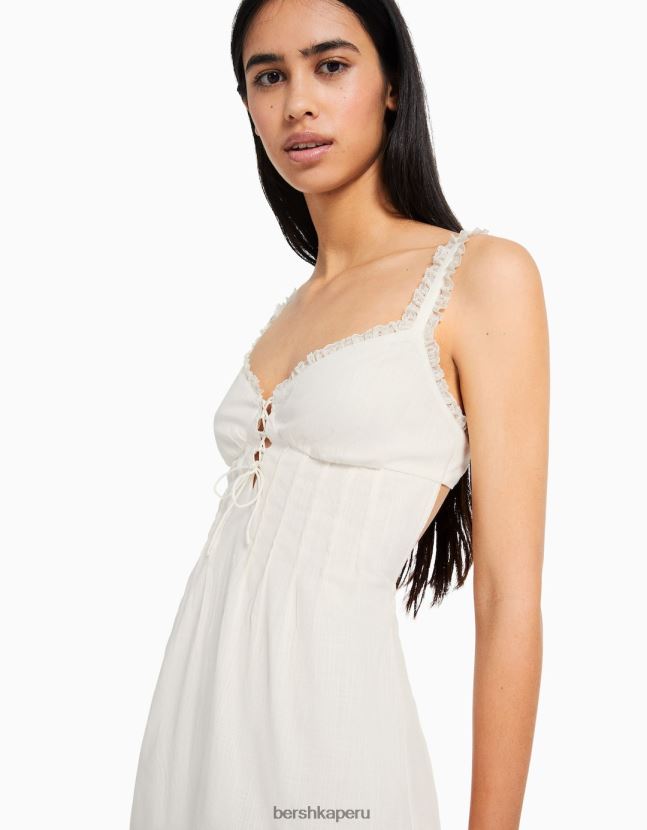 beige Bershka mujer mini vestido de tiras estilo corsé rústico con detalle de lazo 806J6B178