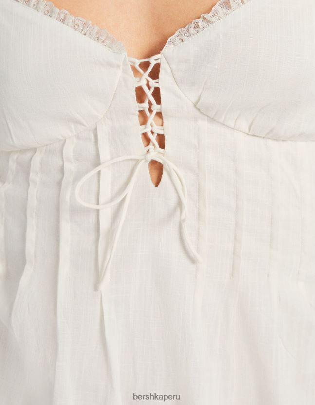 beige Bershka mujer mini vestido de tiras estilo corsé rústico con detalle de lazo 806J6B178