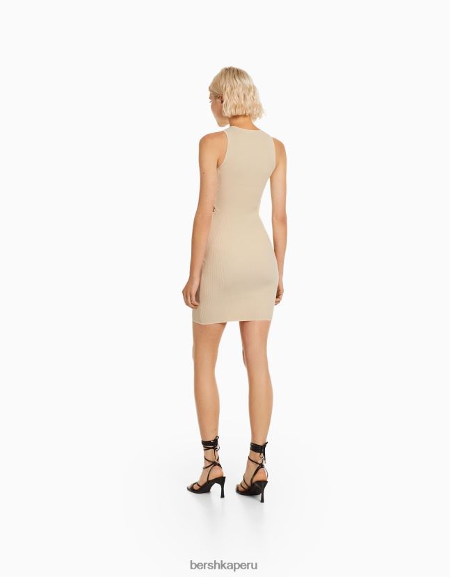 beige Bershka mujer minivestido de nailon sin mangas con detalle de aberturas 806J6B163