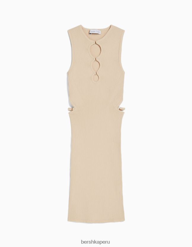 beige Bershka mujer minivestido de nailon sin mangas con detalle de aberturas 806J6B163