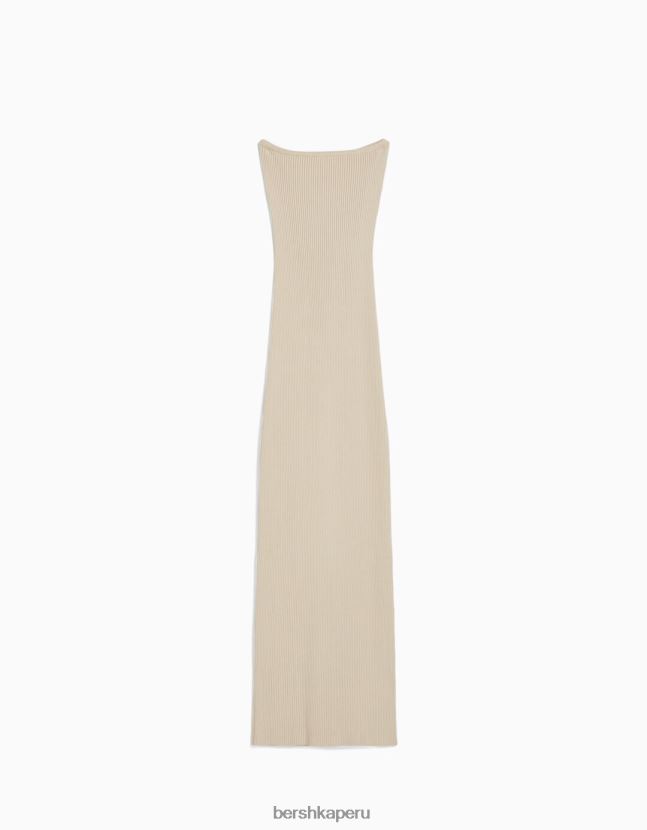 beige Bershka mujer vestido midi con escote palabra de honor 806J6B42