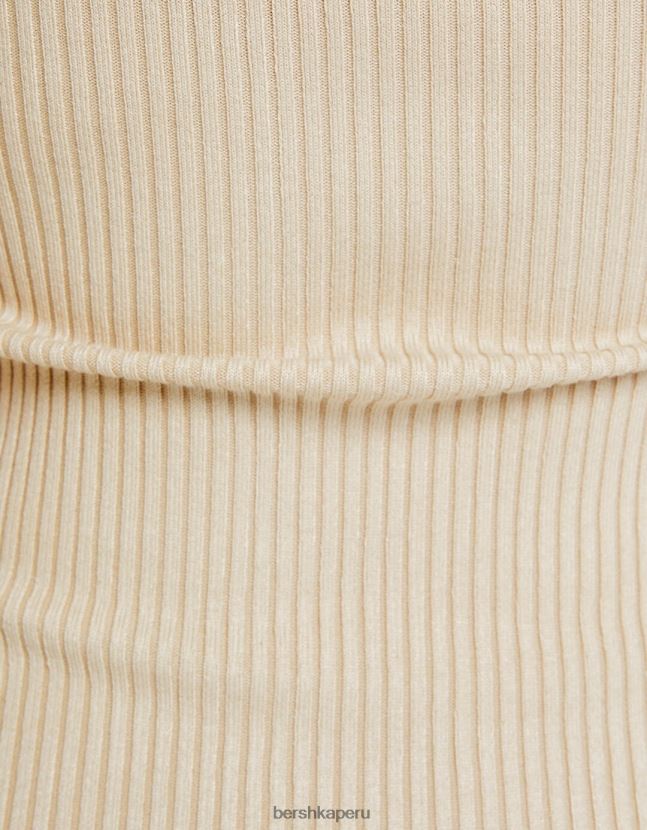 beige Bershka mujer vestido midi con escote palabra de honor 806J6B42