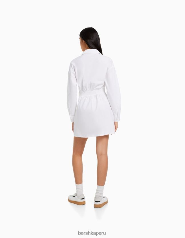 blanco Bershka mujer mini vestido camisero de manga larga con detalle cruzado 806J6B110