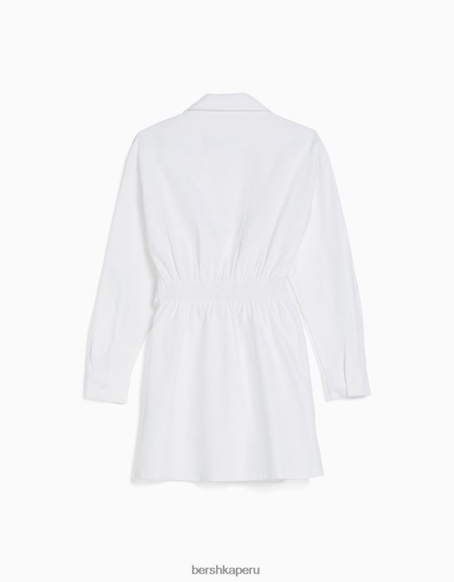 blanco Bershka mujer mini vestido camisero de manga larga con detalle cruzado 806J6B110