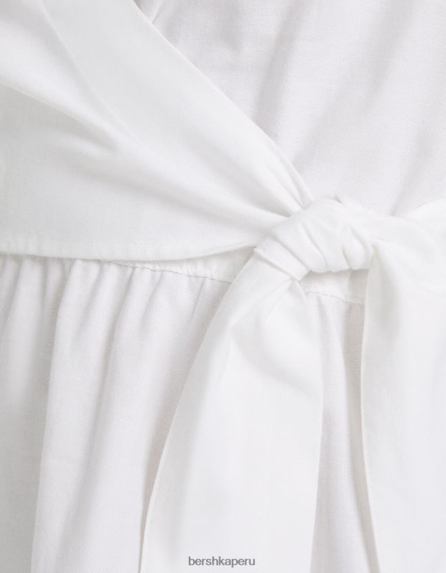 blanco Bershka mujer mini vestido camisero de manga larga con detalle cruzado 806J6B110