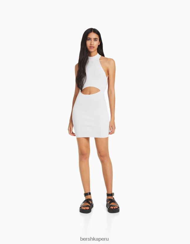 blanco Bershka mujer mini vestido de punto halter con detalle en la espalda 806J6B181