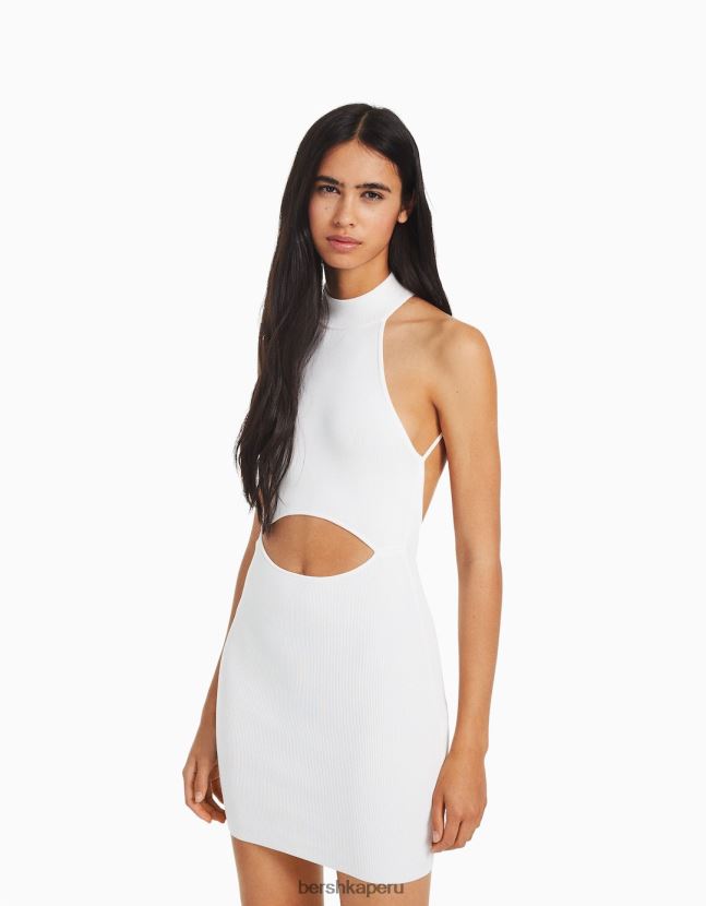 blanco Bershka mujer mini vestido de punto halter con detalle en la espalda 806J6B181
