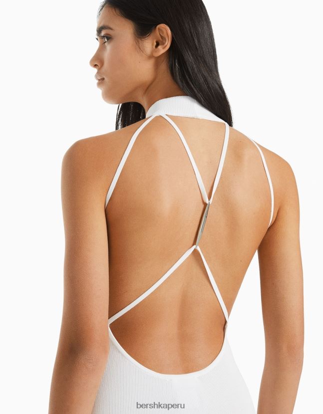 blanco Bershka mujer mini vestido de punto halter con detalle en la espalda 806J6B181