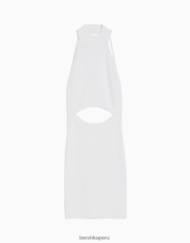 blanco Bershka mujer mini vestido de punto halter con detalle en la espalda 806J6B182