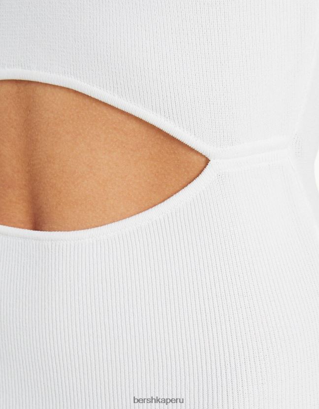 blanco Bershka mujer mini vestido de punto halter con detalle en la espalda 806J6B182