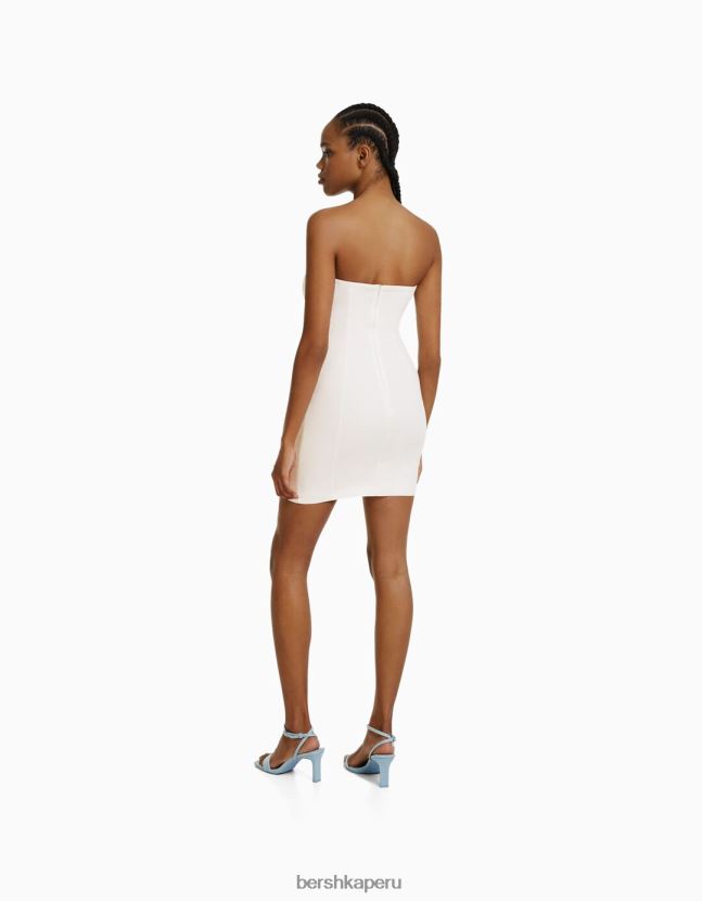 blanco Bershka mujer mini vestido estilo corsé con escote palabra de honor relax fit 806J6B185
