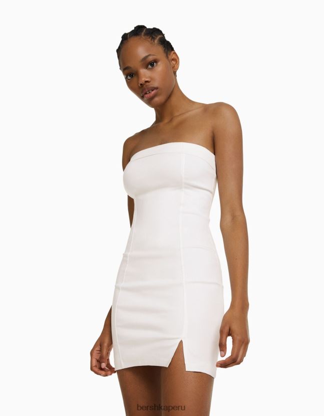 blanco Bershka mujer mini vestido estilo corsé con escote palabra de honor relax fit 806J6B185