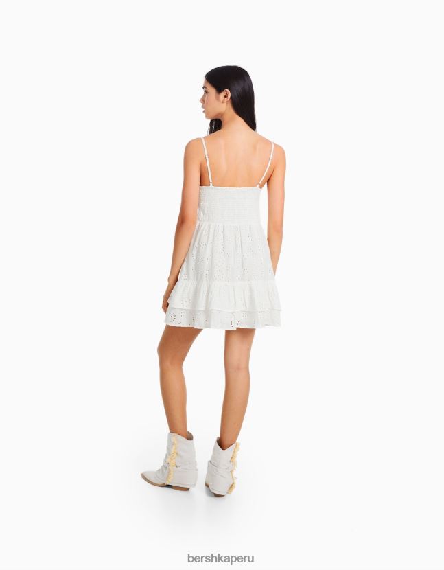 blanco Bershka mujer minivestido con volantes y bordado suizo 806J6B117
