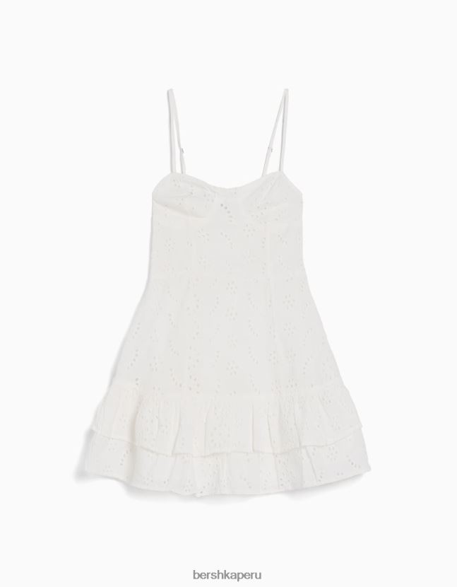 blanco Bershka mujer minivestido con volantes y bordado suizo 806J6B4093