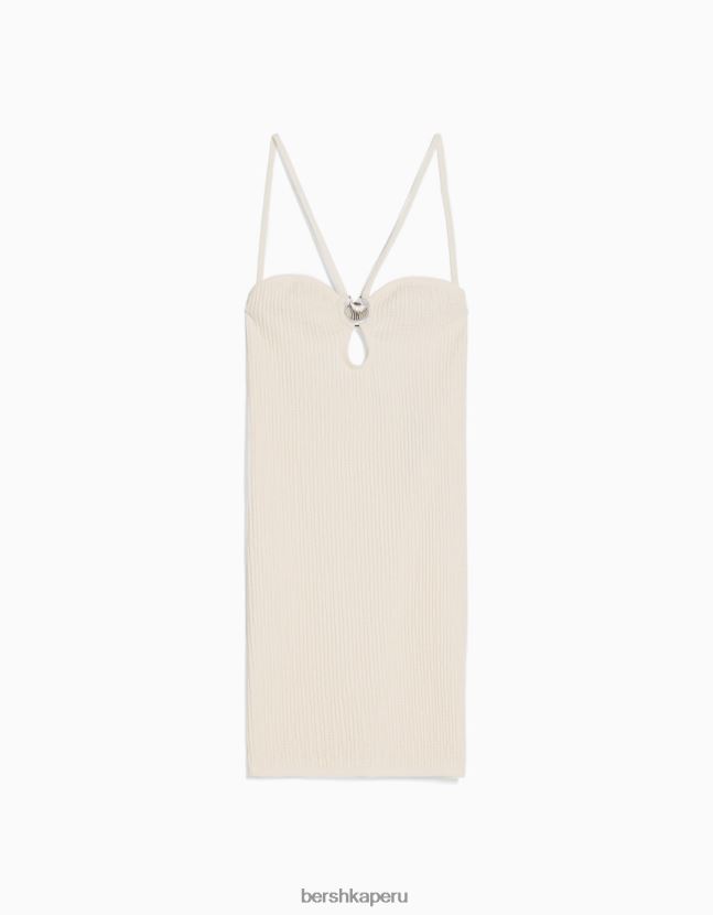 blanco Bershka mujer minivestido de tiras sin costuras con detalle 806J6B17