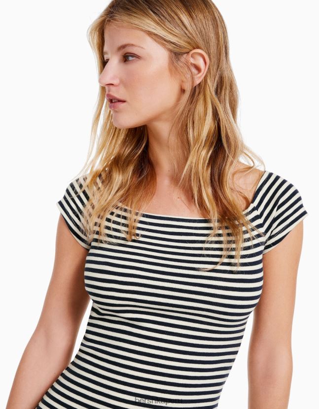 blanco Bershka mujer vestido corto con escote bardot 806J6B205
