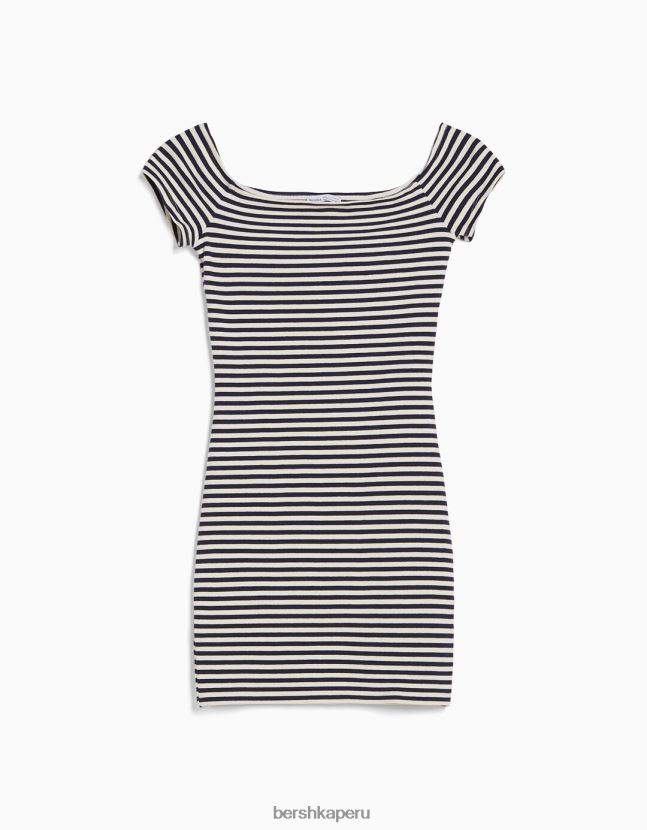 blanco Bershka mujer vestido corto con escote bardot 806J6B205