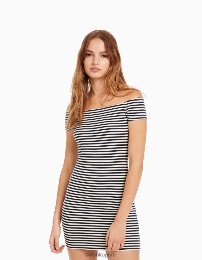 blanco Bershka mujer vestido corto con escote bardot 806J6B4069