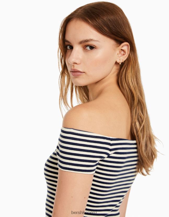 blanco Bershka mujer vestido corto con escote bardot 806J6B4069