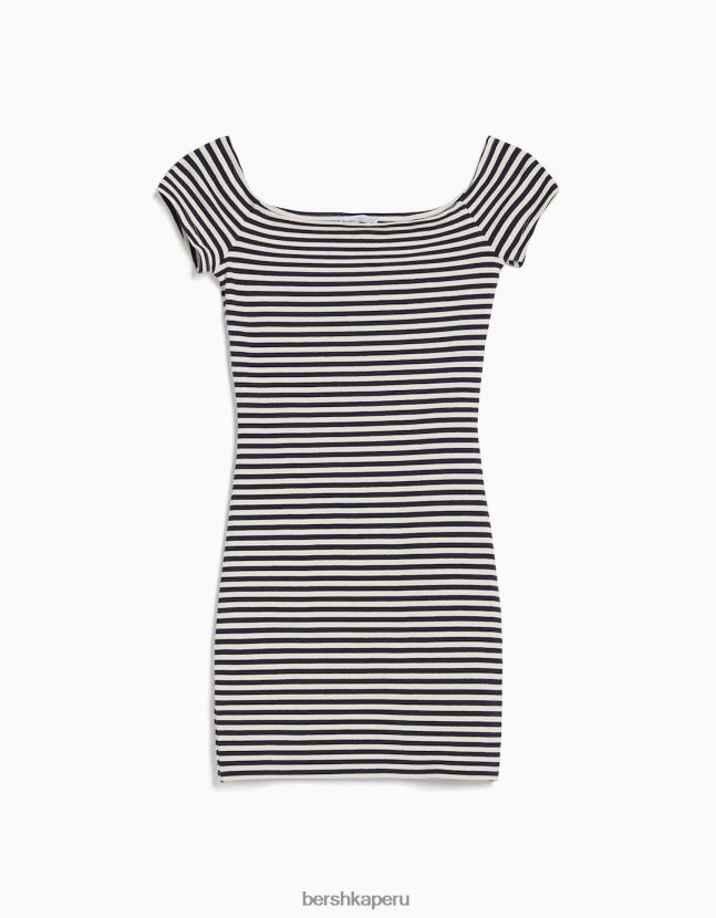 blanco Bershka mujer vestido corto con escote bardot 806J6B4069