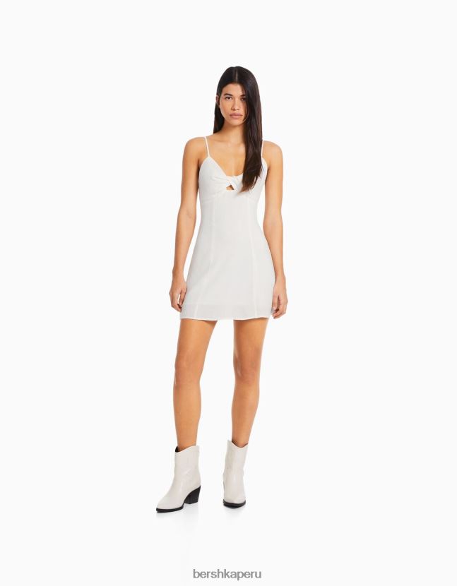 blanco Bershka mujer vestido corto de mezcla de lino con tiras y nudo 806J6B71