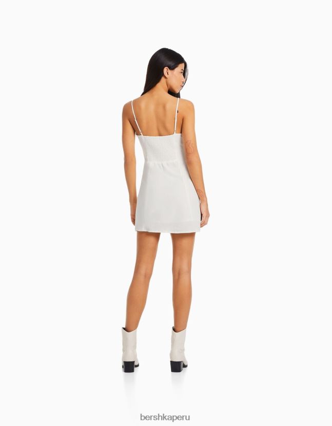 blanco Bershka mujer vestido corto de mezcla de lino con tiras y nudo 806J6B71