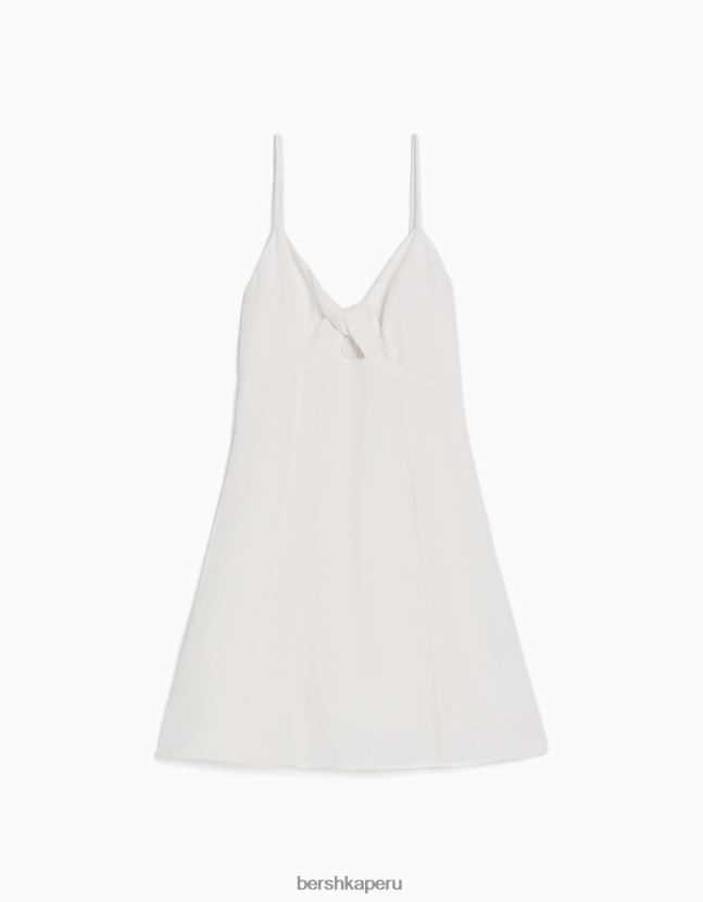 blanco Bershka mujer vestido corto de mezcla de lino con tiras y nudo 806J6B71