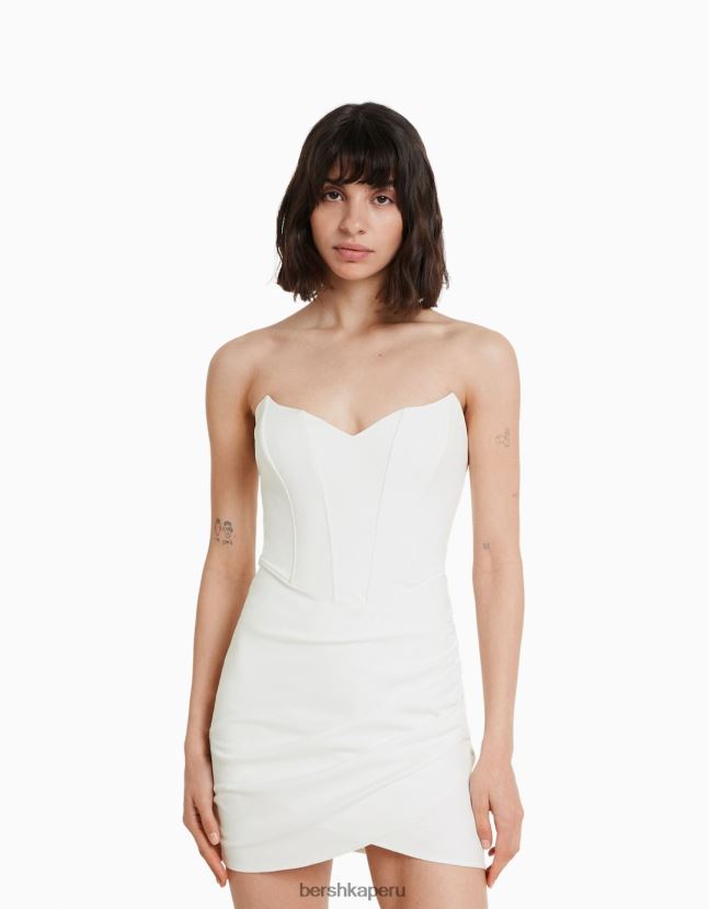 blanco Bershka mujer vestido corto tipo corsé con bajo cruzado 806J6B126
