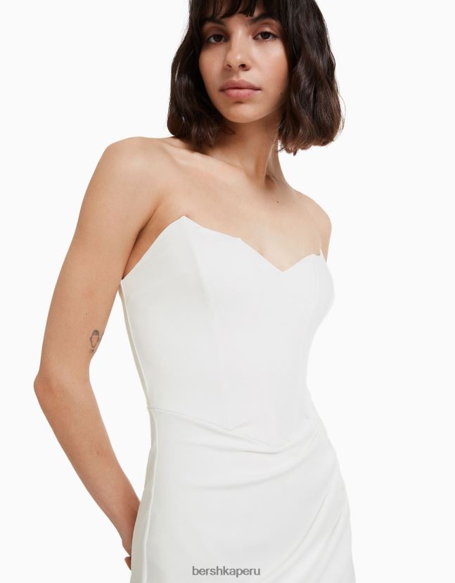 blanco Bershka mujer vestido corto tipo corsé con bajo cruzado 806J6B126