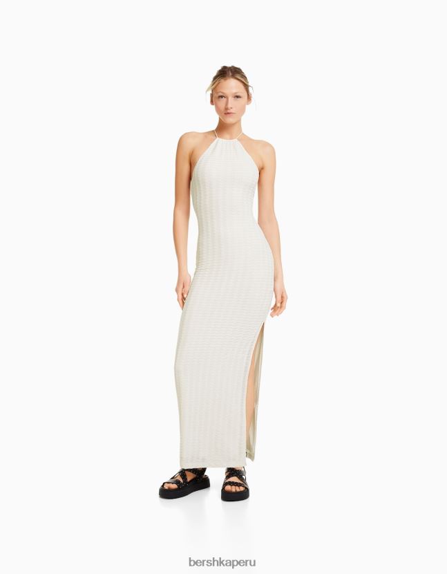 blanco Bershka mujer vestido largo de ganchillo con cuello halter 806J6B127