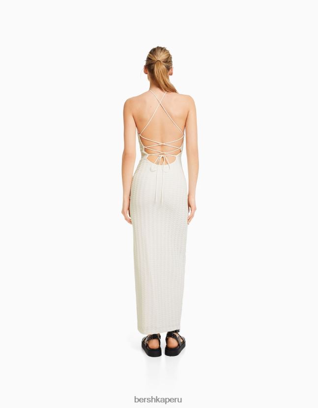 blanco Bershka mujer vestido largo de ganchillo con cuello halter 806J6B127