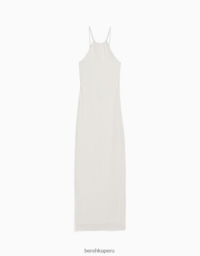 blanco Bershka mujer vestido largo de ganchillo con cuello halter 806J6B127