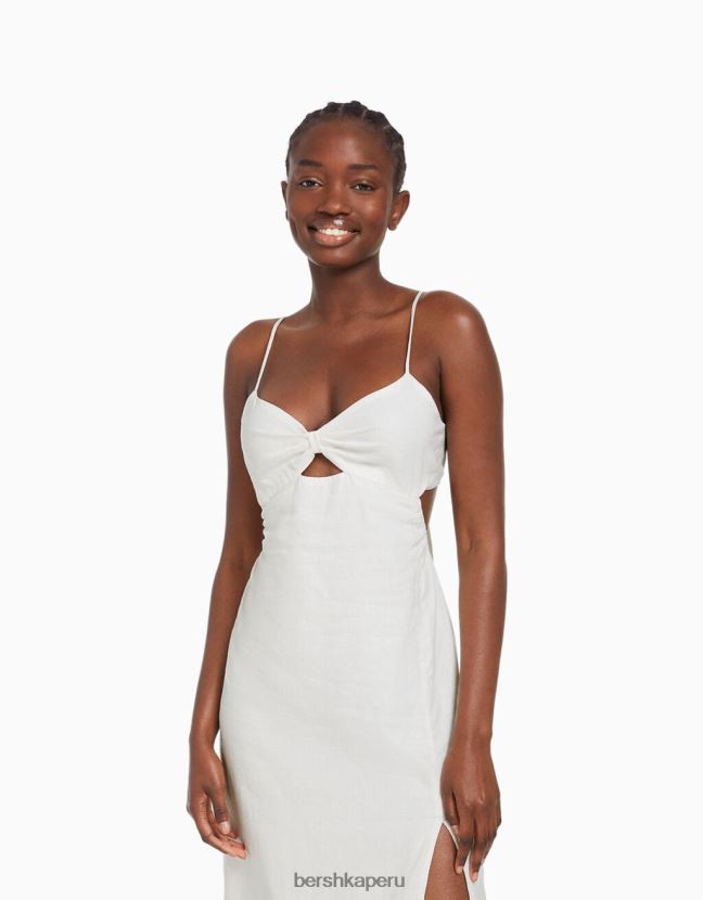 blanco Bershka mujer vestido midi de mezcla de lino con tirantes 806J6B76