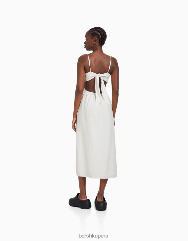 blanco Bershka mujer vestido midi de mezcla de lino con tirantes 806J6B76