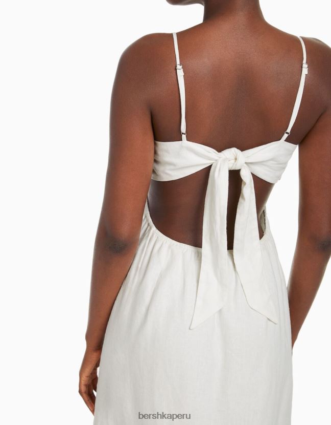 blanco Bershka mujer vestido midi de mezcla de lino con tirantes 806J6B76