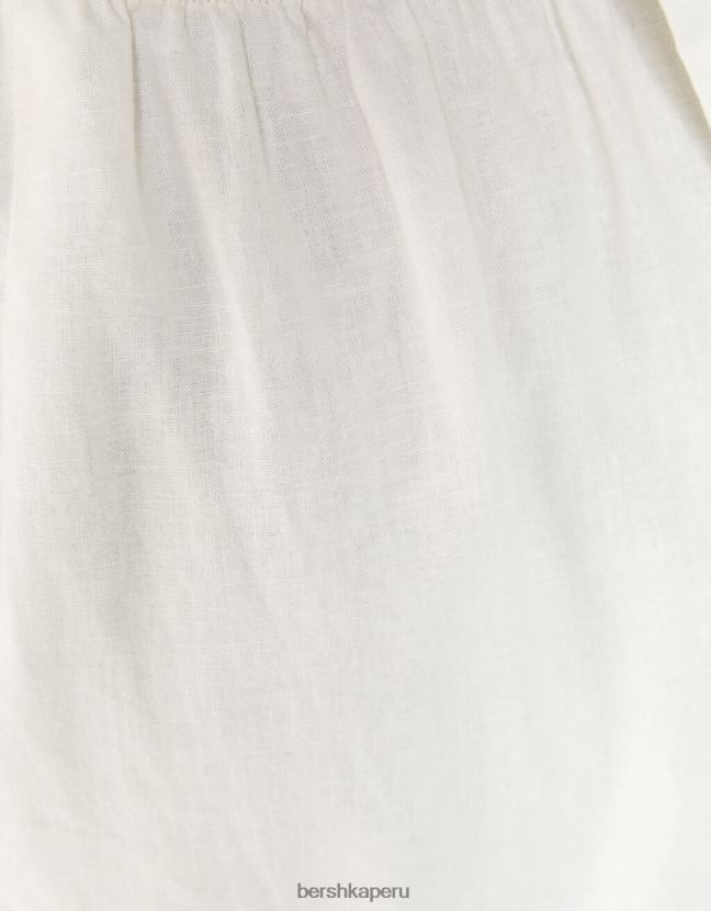 blanco Bershka mujer vestido midi de mezcla de lino con tirantes 806J6B76