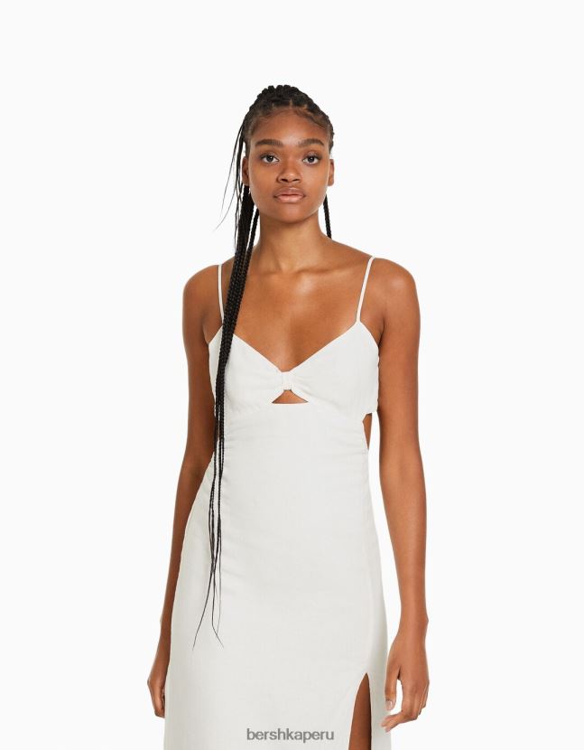 blanco Bershka mujer vestido midi de mezcla de lino con tirantes 806J6B77