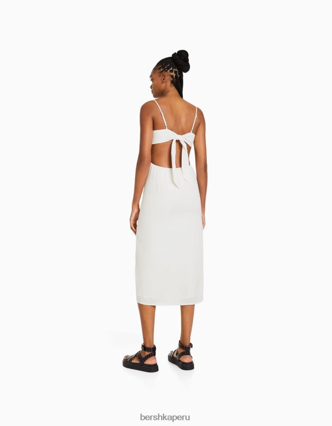 blanco Bershka mujer vestido midi de mezcla de lino con tirantes 806J6B77