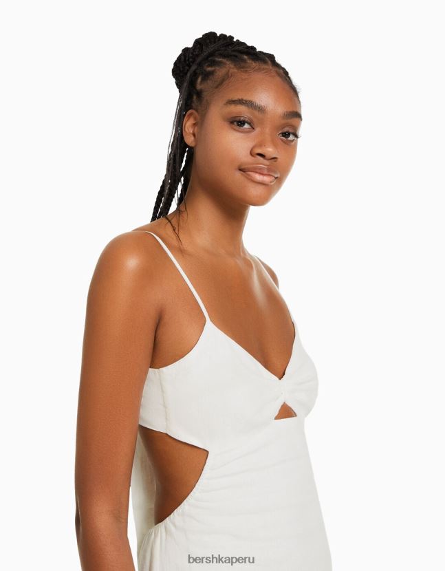 blanco Bershka mujer vestido midi de mezcla de lino con tirantes 806J6B77