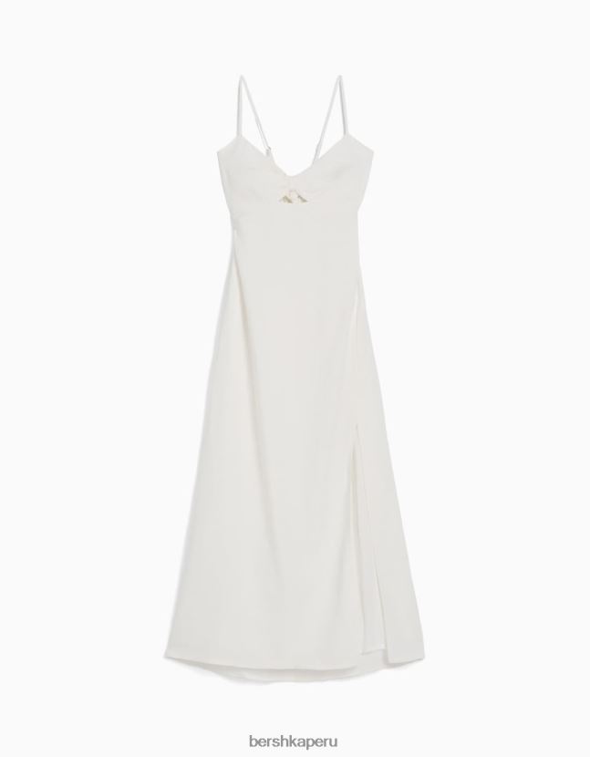 blanco Bershka mujer vestido midi de mezcla de lino con tirantes 806J6B77