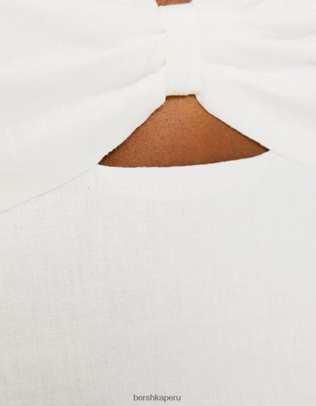 blanco Bershka mujer vestido midi de mezcla de lino con tirantes 806J6B77