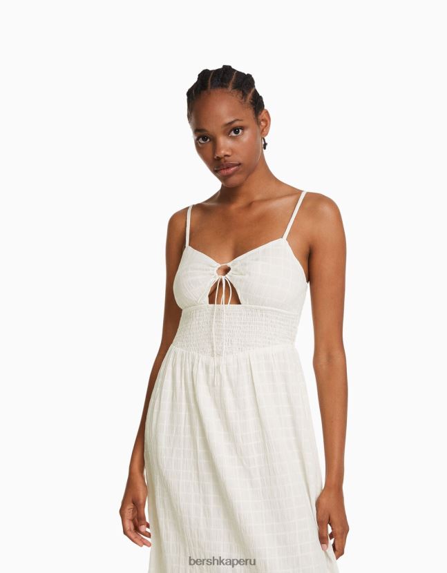 blanco Bershka mujer vestido midi de tiras con abertura y volantes 806J6B138